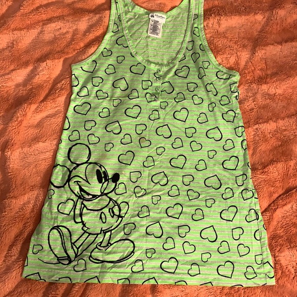 Disney Parks Mickey Mouse Tank Top - Green & silver striped w/black hearts - Picture 1 of 7